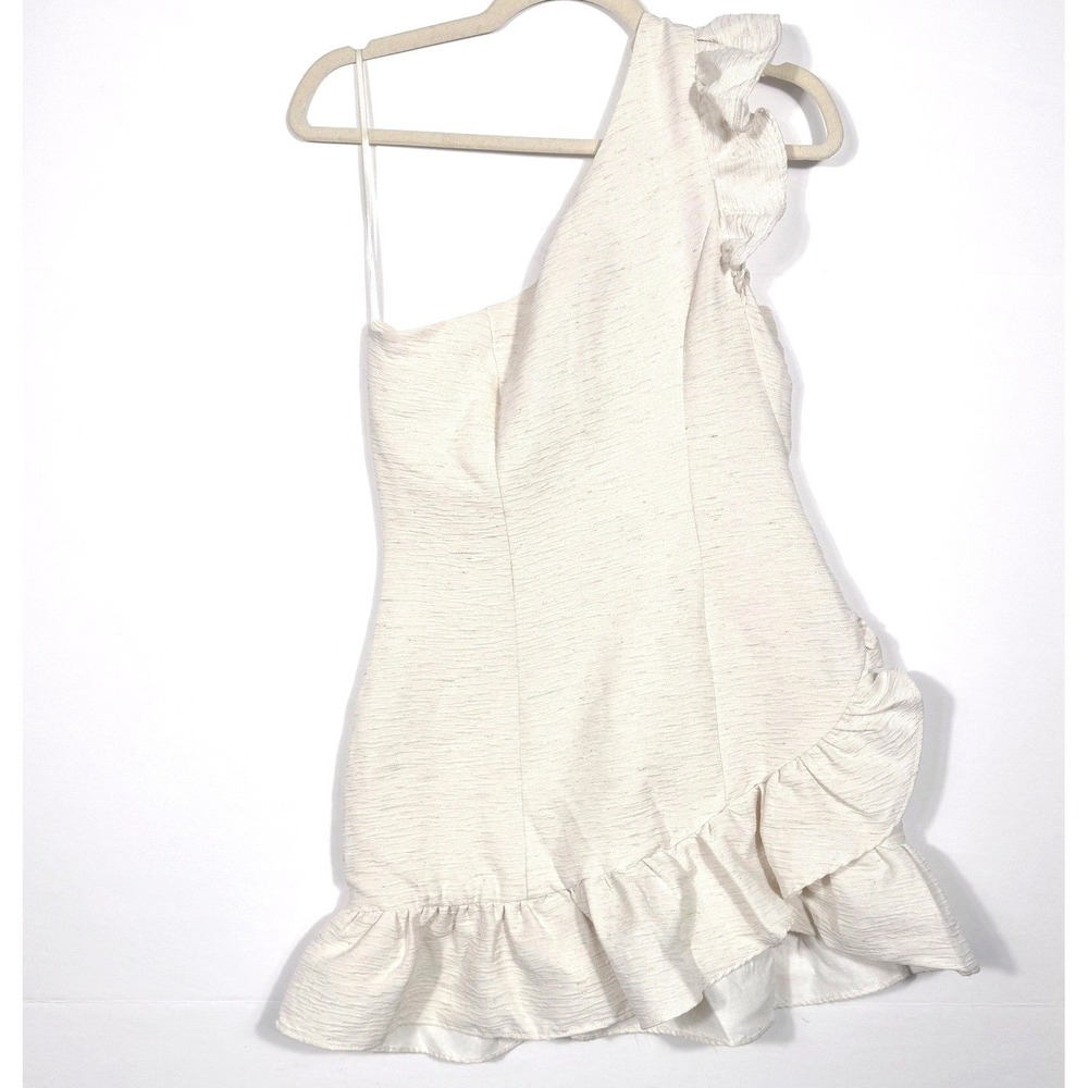 One Shoulder Coquette Mini Dress Size Small Ivory Cream Ruffle Party